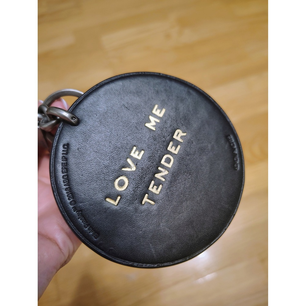 Coach Elvis Presley Love Me Tender Leather Bag Charm Keychain Black Gold Rare - Picture 6 of 7
